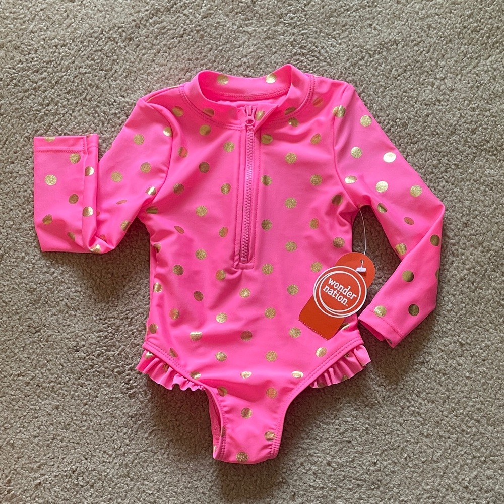 Wonder Nation Zip Rash Guard One Piece Swimsuit - Girls Various Sizes